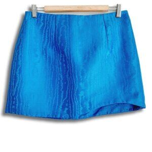 ONLY Ara Satin Jaquard Asymmetrical Hem Mini Skirt Blue Sz M